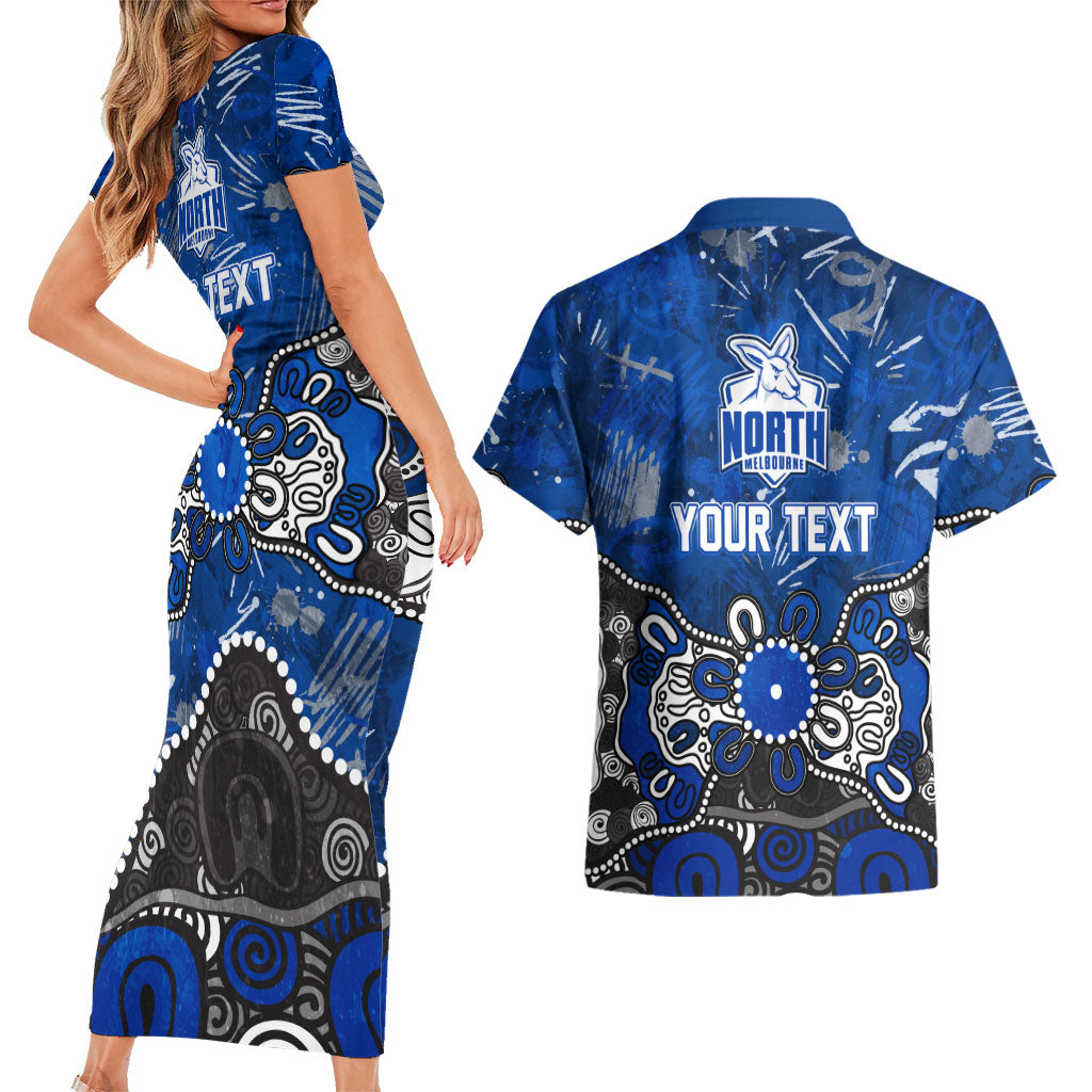 Personalized North Melbourne Kangaroos Couples Matching Short Sleeve Bodycon Dress and Hawaiian Shirt Aboriginal Dot Painting Graffiti Style