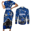 Personalized North Melbourne Kangaroos Couples Matching Short Sleeve Bodycon Dress and Long Sleeve Button Shirt Aboriginal Dot Painting Graffiti Style