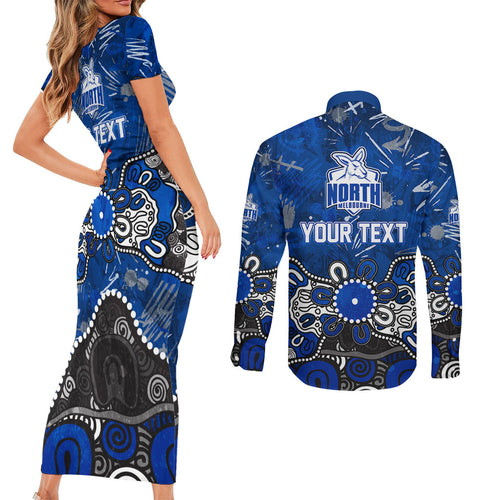 Personalized North Melbourne Kangaroos Couples Matching Short Sleeve Bodycon Dress and Long Sleeve Button Shirt Aboriginal Dot Painting Graffiti Style