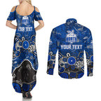 Personalized North Melbourne Kangaroos Couples Matching Summer Maxi Dress and Long Sleeve Button Shirt Aboriginal Dot Painting Graffiti Style