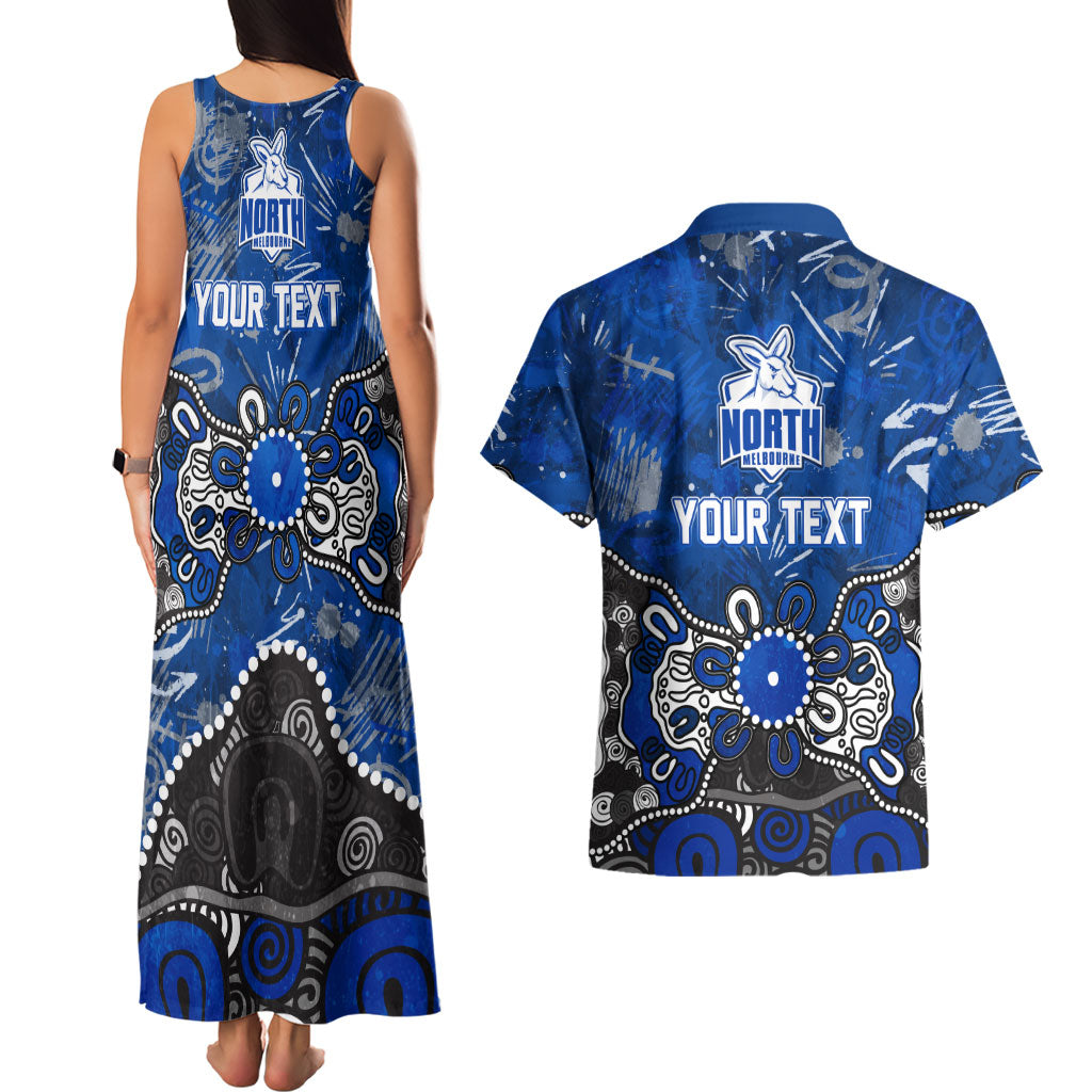 Personalized North Melbourne Kangaroos Couples Matching Tank Maxi Dress and Hawaiian Shirt Aboriginal Dot Painting Graffiti Style