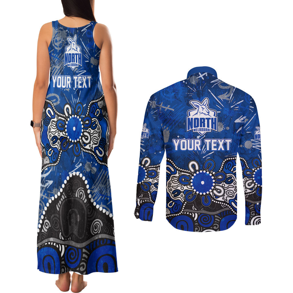 Personalized North Melbourne Kangaroos Couples Matching Tank Maxi Dress and Long Sleeve Button Shirt Aboriginal Dot Painting Graffiti Style