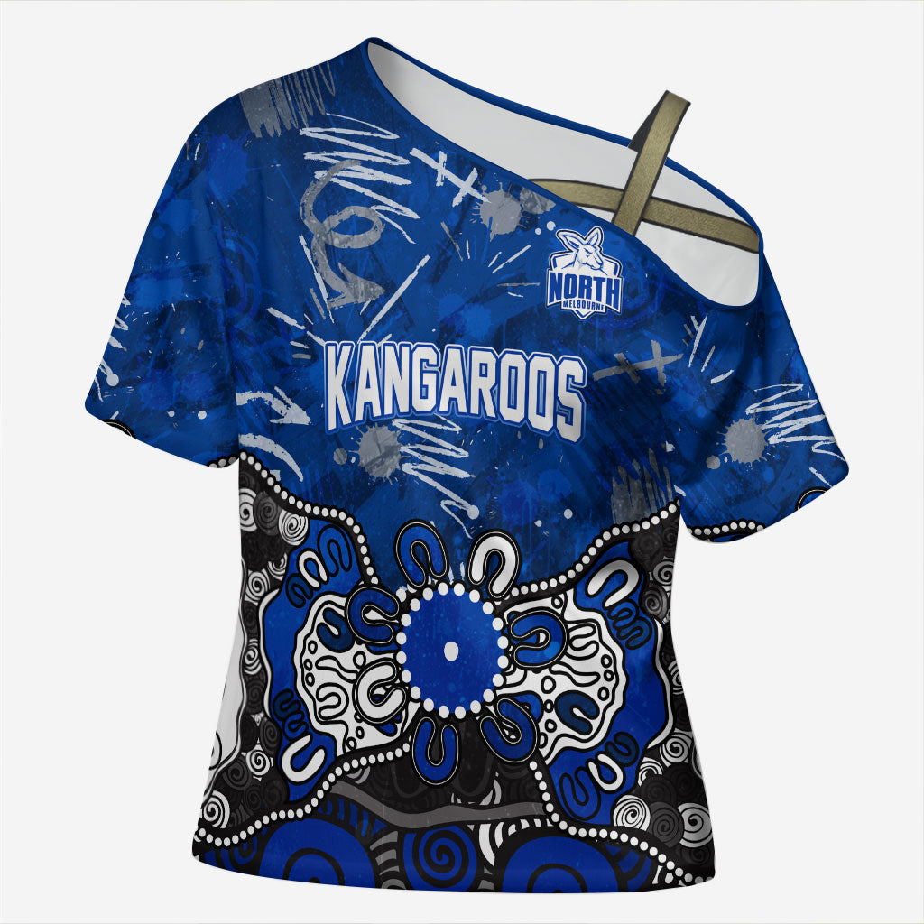 Personalized North Melbourne Kangaroos Cross Shoulder Shirt Aboriginal Dot Painting Graffiti Style