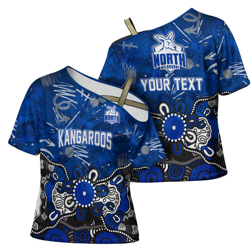 Personalized North Melbourne Kangaroos Cross Shoulder Shirt Aboriginal Dot Painting Graffiti Style
