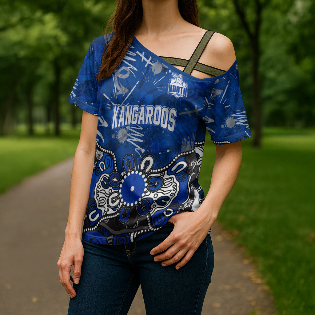 Personalized North Melbourne Kangaroos Cross Shoulder Shirt Aboriginal Dot Painting Graffiti Style