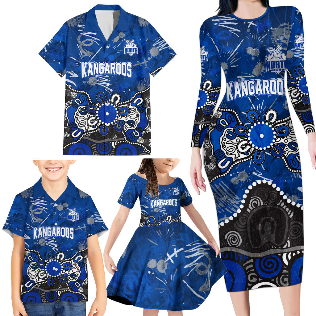 Personalized North Melbourne Kangaroos Family Matching Long Sleeve Bodycon Dress and Hawaiian Shirt Aboriginal Dot Painting Graffiti Style