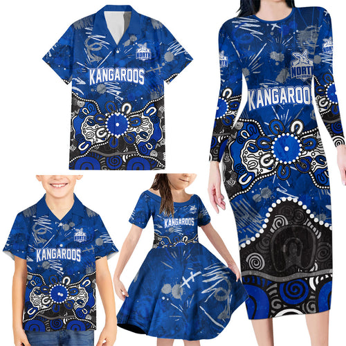 Personalized North Melbourne Kangaroos Family Matching Long Sleeve Bodycon Dress and Hawaiian Shirt Aboriginal Dot Painting Graffiti Style