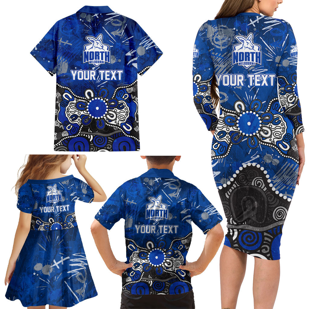 Personalized North Melbourne Kangaroos Family Matching Long Sleeve Bodycon Dress and Hawaiian Shirt Aboriginal Dot Painting Graffiti Style