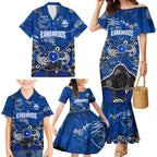 Personalized North Melbourne Kangaroos Family Matching Mermaid Dress and Hawaiian Shirt Aboriginal Dot Painting Graffiti Style