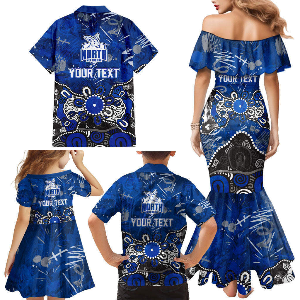 Personalized North Melbourne Kangaroos Family Matching Mermaid Dress and Hawaiian Shirt Aboriginal Dot Painting Graffiti Style