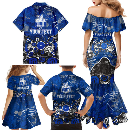 Personalized North Melbourne Kangaroos Family Matching Mermaid Dress and Hawaiian Shirt Aboriginal Dot Painting Graffiti Style