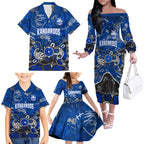 Personalized North Melbourne Kangaroos Family Matching Off The Shoulder Long Sleeve Dress and Hawaiian Shirt Aboriginal Dot Painting Graffiti Style