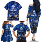 Personalized North Melbourne Kangaroos Family Matching Off The Shoulder Long Sleeve Dress and Hawaiian Shirt Aboriginal Dot Painting Graffiti Style