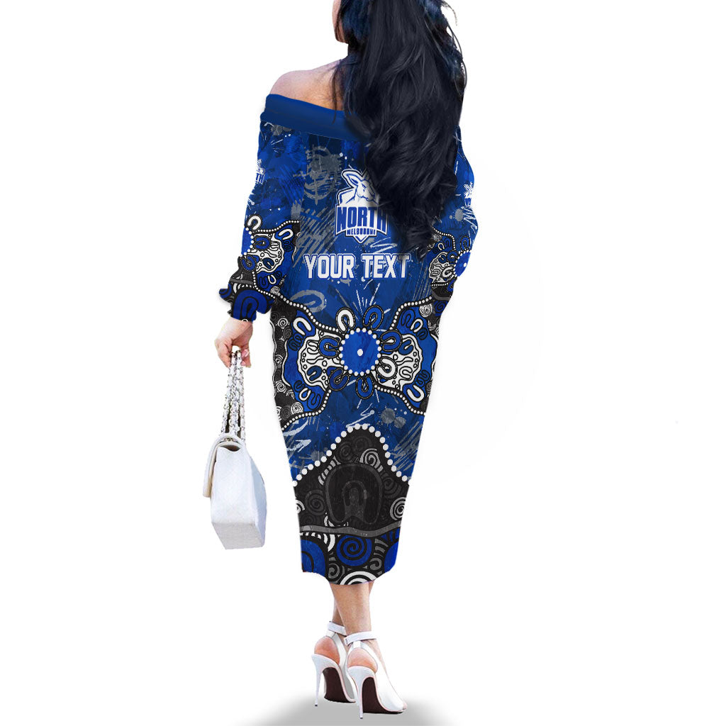 Personalized North Melbourne Kangaroos Family Matching Off The Shoulder Long Sleeve Dress and Hawaiian Shirt Aboriginal Dot Painting Graffiti Style