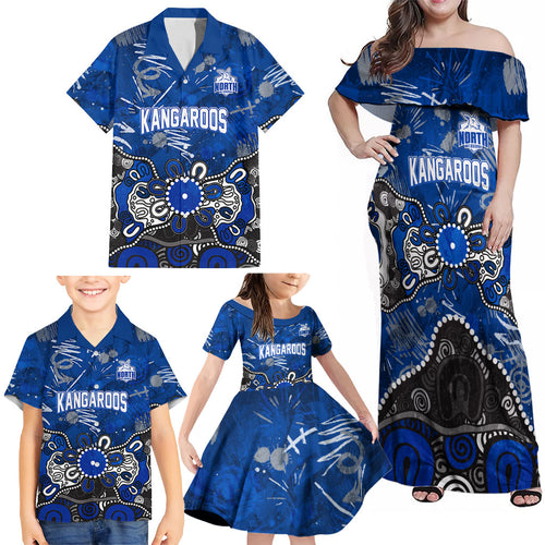 Personalized North Melbourne Kangaroos Family Matching Off Shoulder Maxi Dress and Hawaiian Shirt Aboriginal Dot Painting Graffiti Style