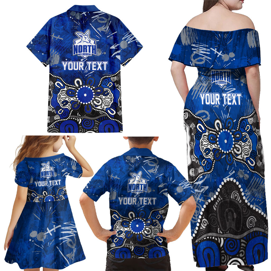 Personalized North Melbourne Kangaroos Family Matching Off Shoulder Maxi Dress and Hawaiian Shirt Aboriginal Dot Painting Graffiti Style