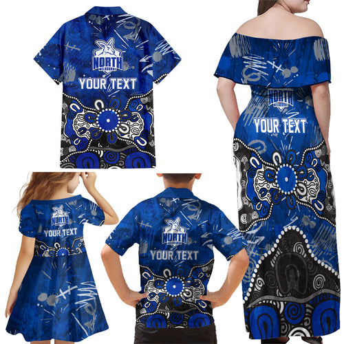 Personalized North Melbourne Kangaroos Family Matching Off Shoulder Maxi Dress and Hawaiian Shirt Aboriginal Dot Painting Graffiti Style