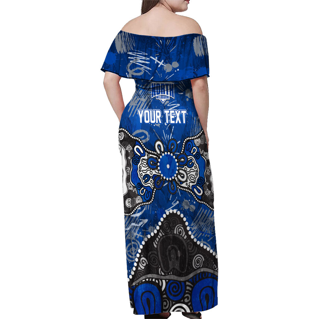 Personalized North Melbourne Kangaroos Family Matching Off Shoulder Maxi Dress and Hawaiian Shirt Aboriginal Dot Painting Graffiti Style