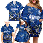 Personalized North Melbourne Kangaroos Family Matching Off Shoulder Short Dress and Hawaiian Shirt Aboriginal Dot Painting Graffiti Style