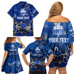 Personalized North Melbourne Kangaroos Family Matching Off Shoulder Short Dress and Hawaiian Shirt Aboriginal Dot Painting Graffiti Style