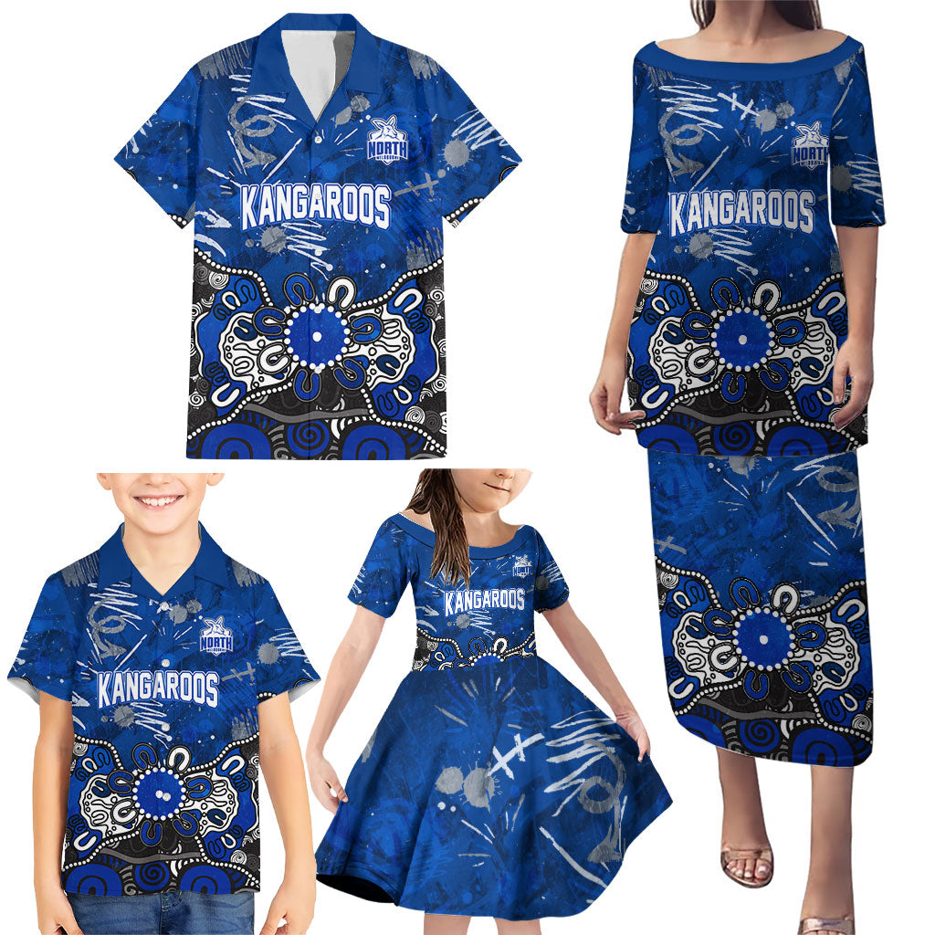 Personalized North Melbourne Kangaroos Family Matching Puletasi and Hawaiian Shirt Aboriginal Dot Painting Graffiti Style