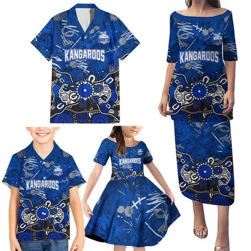 Personalized North Melbourne Kangaroos Family Matching Puletasi and Hawaiian Shirt Aboriginal Dot Painting Graffiti Style