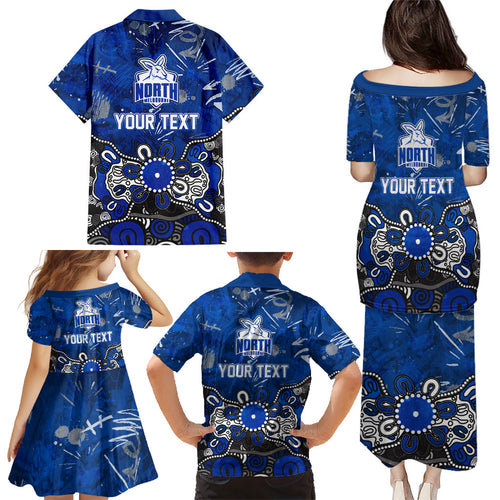 Personalized North Melbourne Kangaroos Family Matching Puletasi and Hawaiian Shirt Aboriginal Dot Painting Graffiti Style