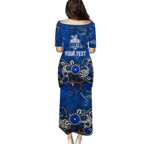 Personalized North Melbourne Kangaroos Family Matching Puletasi and Hawaiian Shirt Aboriginal Dot Painting Graffiti Style