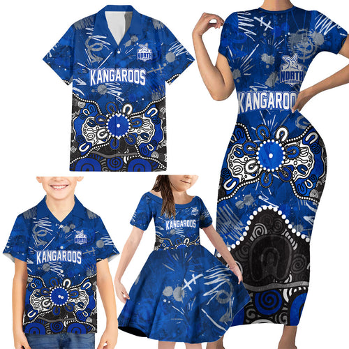 Personalized North Melbourne Kangaroos Family Matching Short Sleeve Bodycon Dress and Hawaiian Shirt Aboriginal Dot Painting Graffiti Style