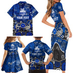 Personalized North Melbourne Kangaroos Family Matching Short Sleeve Bodycon Dress and Hawaiian Shirt Aboriginal Dot Painting Graffiti Style