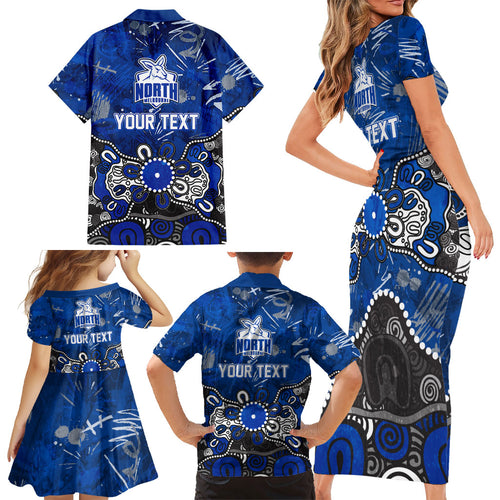 Personalized North Melbourne Kangaroos Family Matching Short Sleeve Bodycon Dress and Hawaiian Shirt Aboriginal Dot Painting Graffiti Style