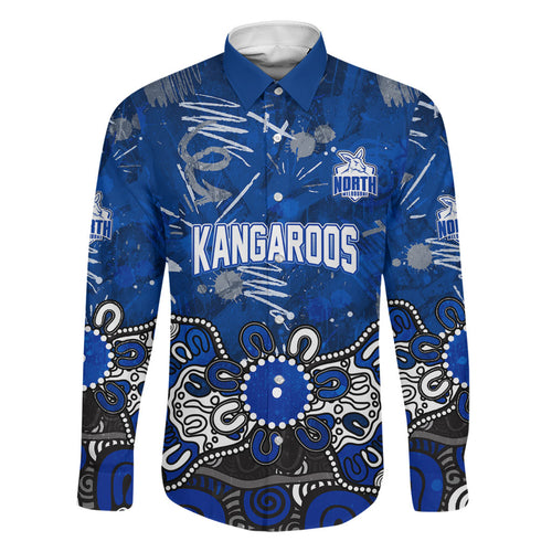 Personalized North Melbourne Kangaroos Family Matching Short Sleeve Bodycon Dress and Hawaiian Shirt Aboriginal Dot Painting Graffiti Style