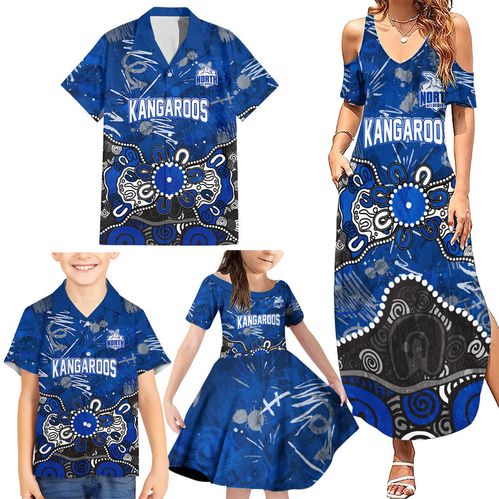 Personalized North Melbourne Kangaroos Family Matching Summer Maxi Dress and Hawaiian Shirt Aboriginal Dot Painting Graffiti Style