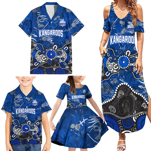 Personalized North Melbourne Kangaroos Family Matching Summer Maxi Dress and Hawaiian Shirt Aboriginal Dot Painting Graffiti Style