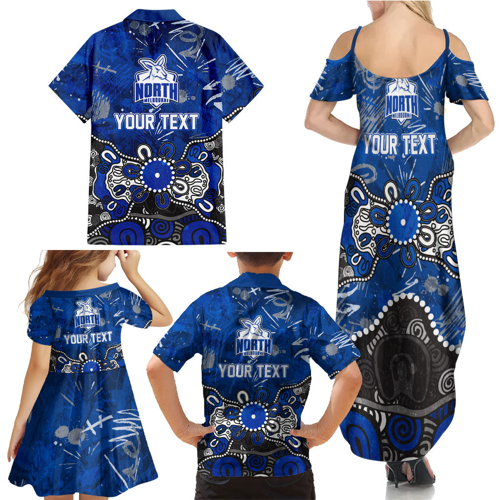 Personalized North Melbourne Kangaroos Family Matching Summer Maxi Dress and Hawaiian Shirt Aboriginal Dot Painting Graffiti Style