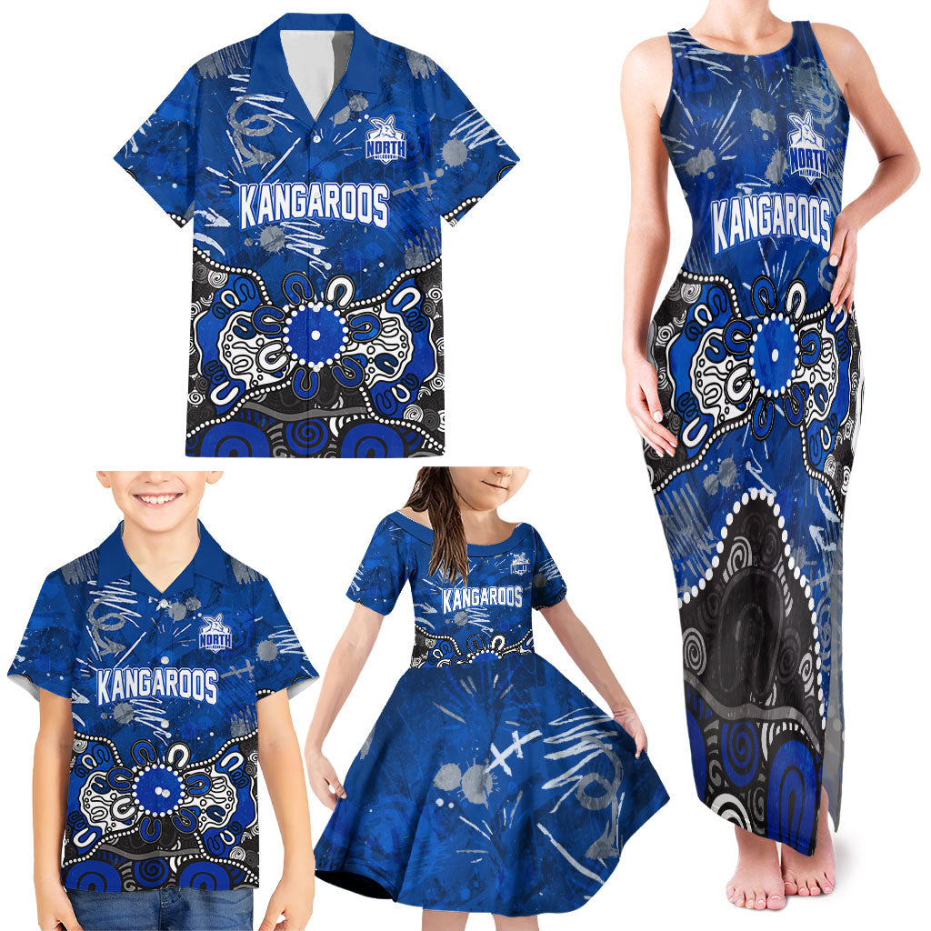 Personalized North Melbourne Kangaroos Family Matching Tank Maxi Dress and Hawaiian Shirt Aboriginal Dot Painting Graffiti Style