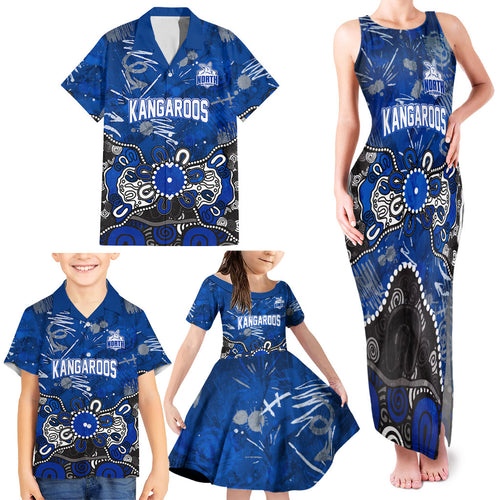 Personalized North Melbourne Kangaroos Family Matching Tank Maxi Dress and Hawaiian Shirt Aboriginal Dot Painting Graffiti Style
