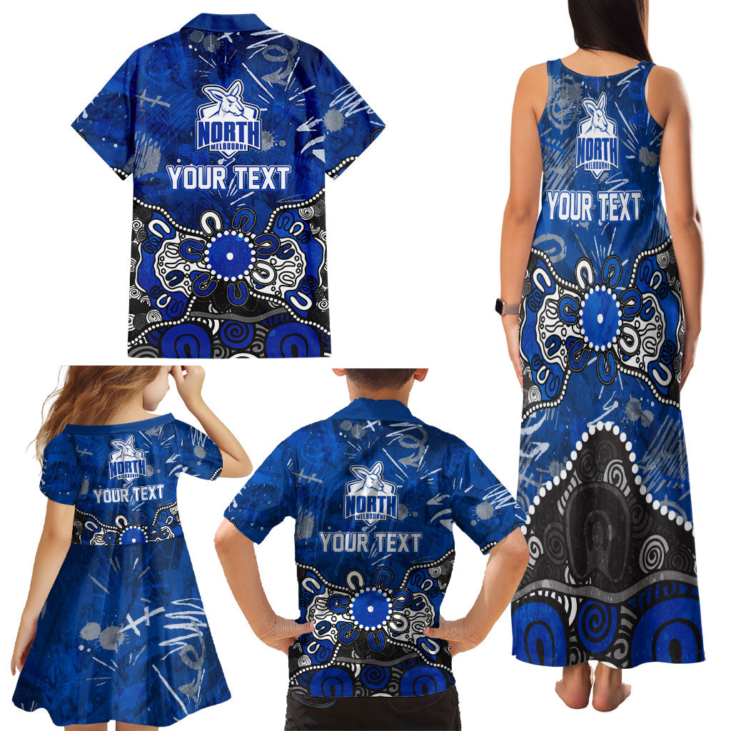 Personalized North Melbourne Kangaroos Family Matching Tank Maxi Dress and Hawaiian Shirt Aboriginal Dot Painting Graffiti Style