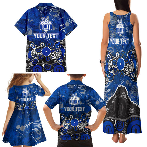 Personalized North Melbourne Kangaroos Family Matching Tank Maxi Dress and Hawaiian Shirt Aboriginal Dot Painting Graffiti Style