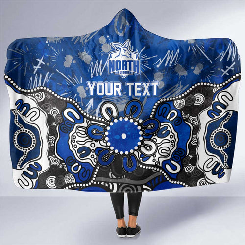 Personalized North Melbourne Kangaroos Hooded Blanket Aboriginal Dot Painting Graffiti Style