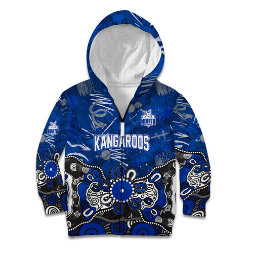 Personalized North Melbourne Kangaroos Kid Hoodie Aboriginal Dot Painting Graffiti Style