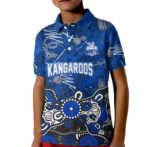 Personalized North Melbourne Kangaroos Kid Polo Shirt Aboriginal Dot Painting Graffiti Style