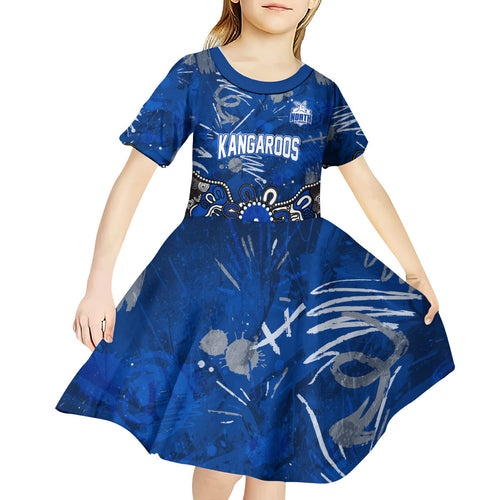 Personalized North Melbourne Kangaroos Kid Short Sleeve Dress Aboriginal Dot Painting Graffiti Style