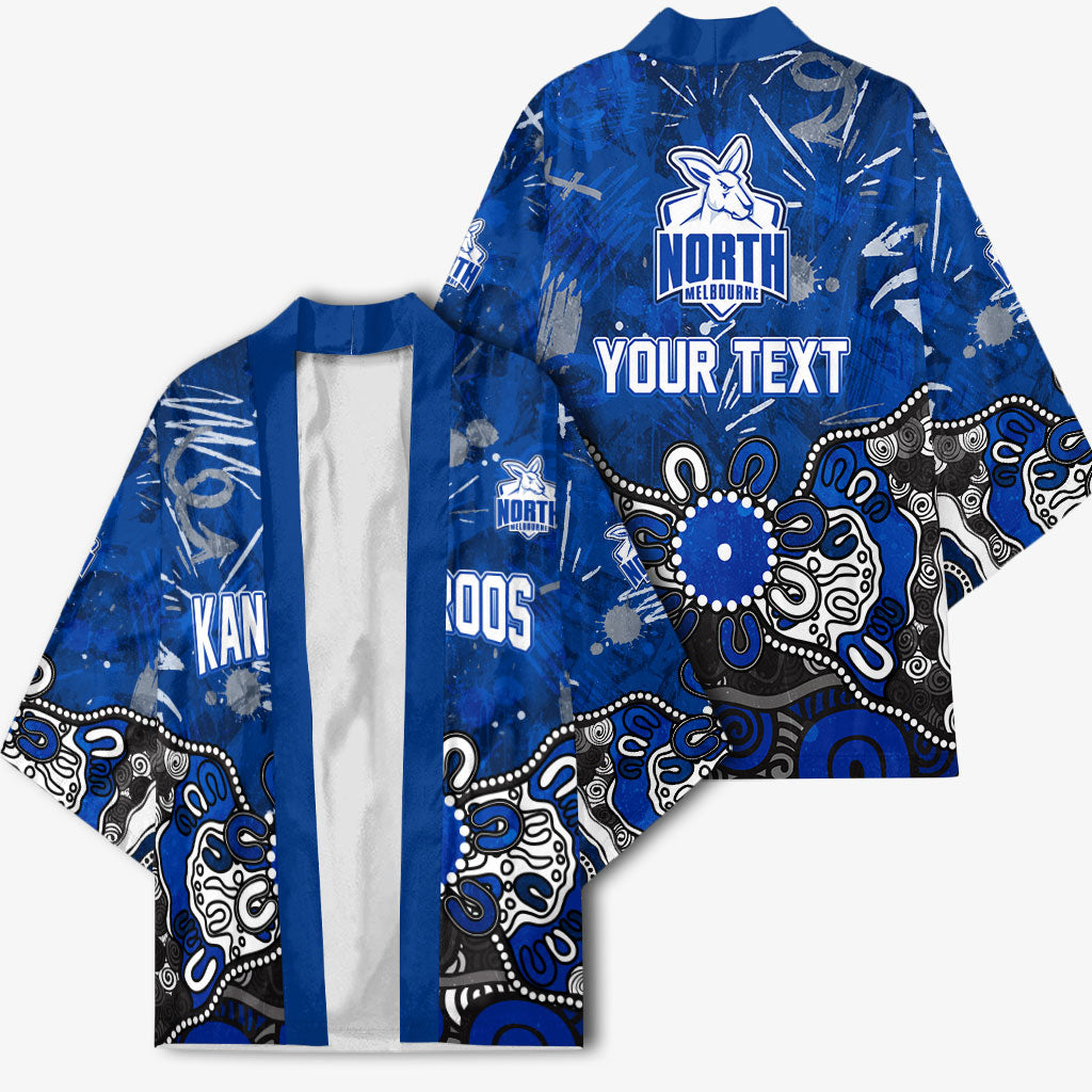 Personalized North Melbourne Kangaroos Kimono Aboriginal Dot Painting Graffiti Style