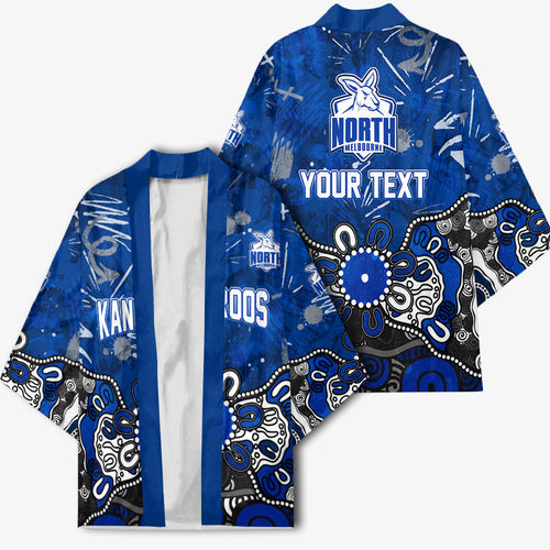 Personalized North Melbourne Kangaroos Kimono Aboriginal Dot Painting Graffiti Style