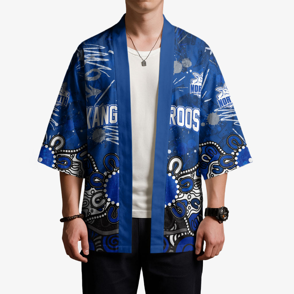 Personalized North Melbourne Kangaroos Kimono Aboriginal Dot Painting Graffiti Style