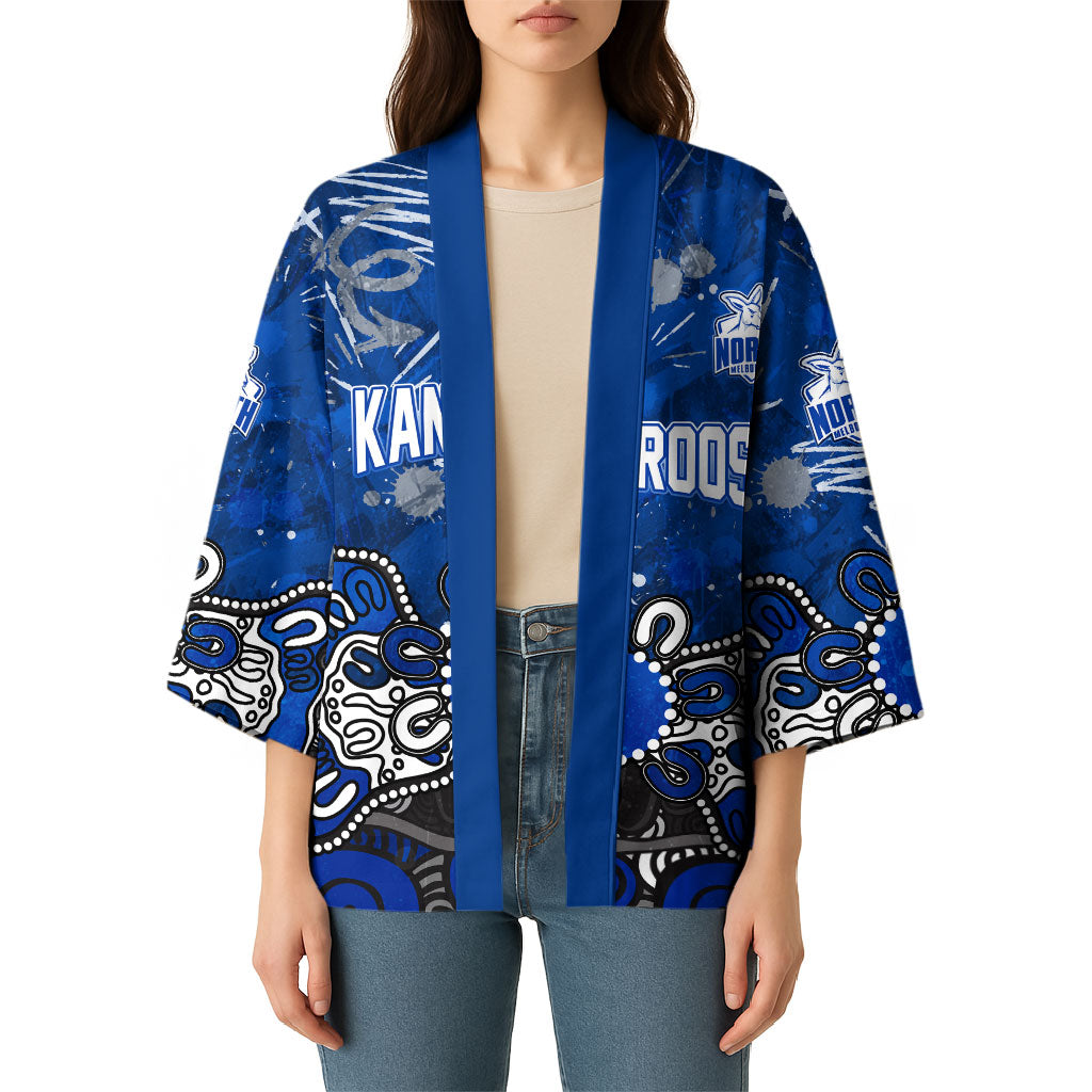 Personalized North Melbourne Kangaroos Kimono Aboriginal Dot Painting Graffiti Style