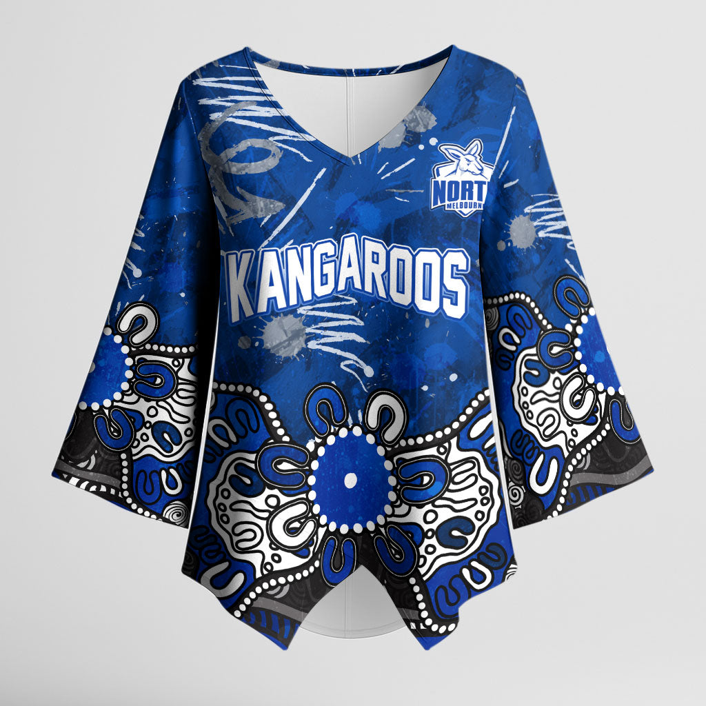 Personalized North Melbourne Kangaroos Kimono Sleeve Blouse Aboriginal Dot Painting Graffiti Style