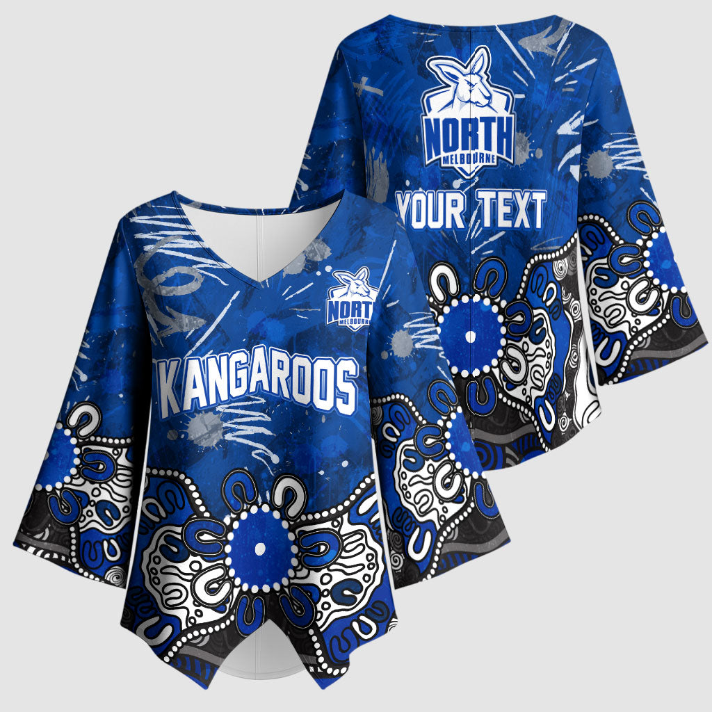 Personalized North Melbourne Kangaroos Kimono Sleeve Blouse Aboriginal Dot Painting Graffiti Style