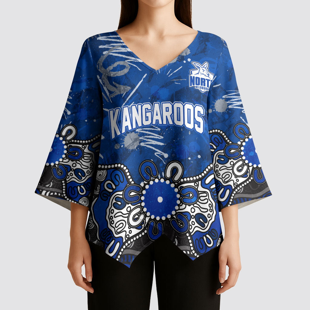 Personalized North Melbourne Kangaroos Kimono Sleeve Blouse Aboriginal Dot Painting Graffiti Style